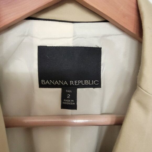 Banana Republic Tan Sateen Blazer Cotton Beige Single Button Short Jacket Sz 2T - Picture 4 of 14